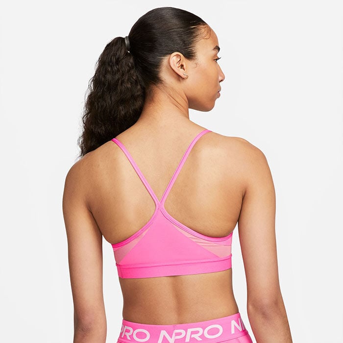 New Nike Womens Sport Bra Dri-FIT Indy Logo Pink/White Removable