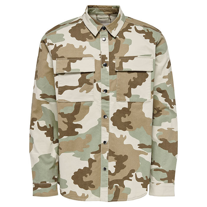 Only & Sons Cam Camouflage Print Pocket Shacket - Moonstruck - X-Large