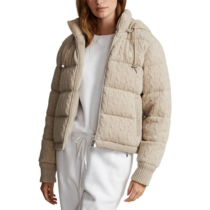 Women's Cable Knit Hooded Down Jacket, Polo Ralph Lauren